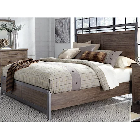 Contemporary King Panel Bed with Metal Strip Accents